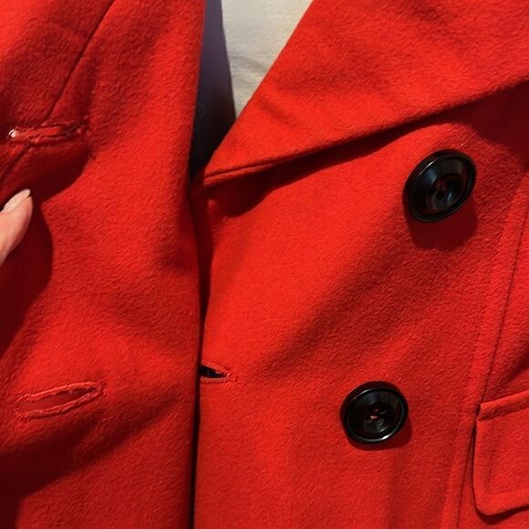 Giacca Red Wool Blend Double Breasted Pea Coat Size M - Picture 10 of 13